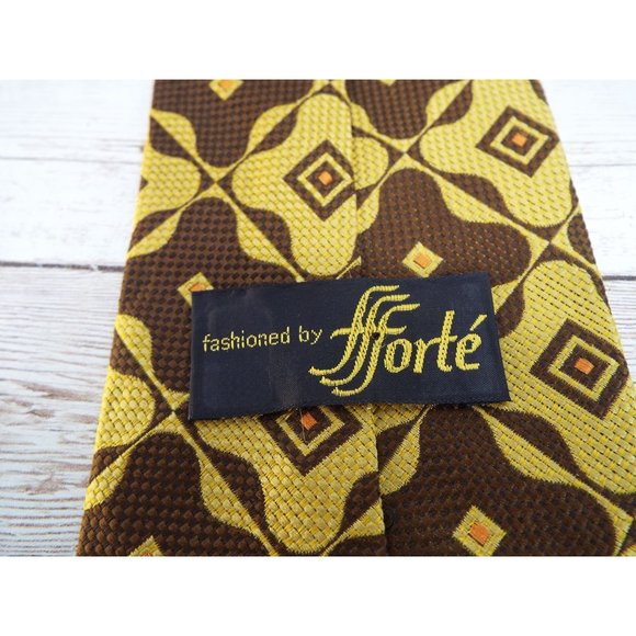 Vintage Forte Brown and Gold Geometric Floral Tie - Picture 4 of 8